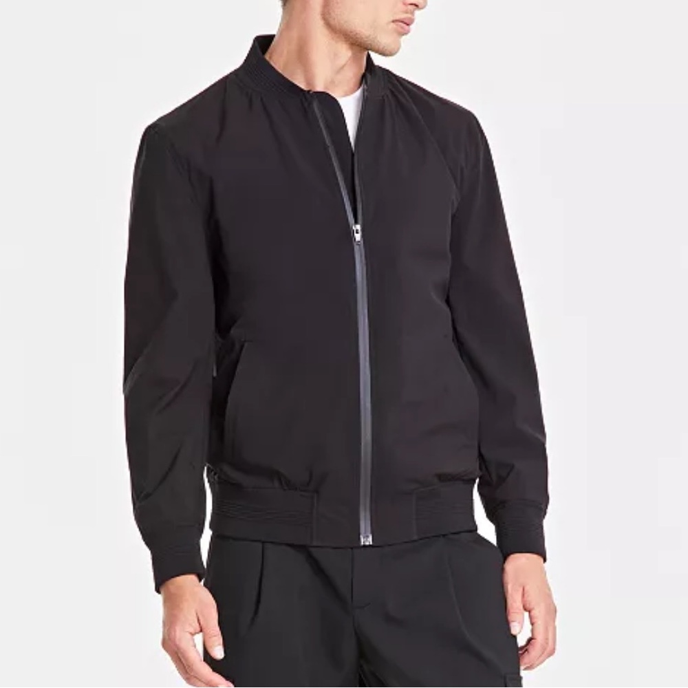 Alfani Men’s Regular-Fit Water-Resistant Full-Zip Black Bomber Jacket